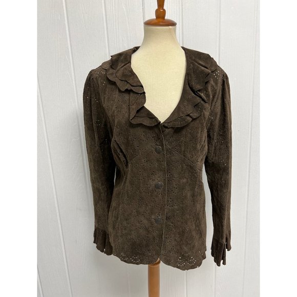 Cold Creek women's 100% leather jacket button front brown size L - Picture 13 of 13